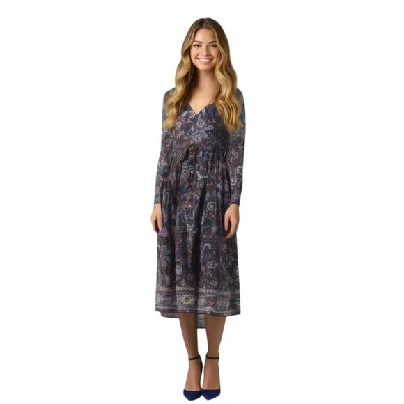 Lucky Brand Florence Border Print Dress Navy Blue Size XS NWT - Picture 1 of 12